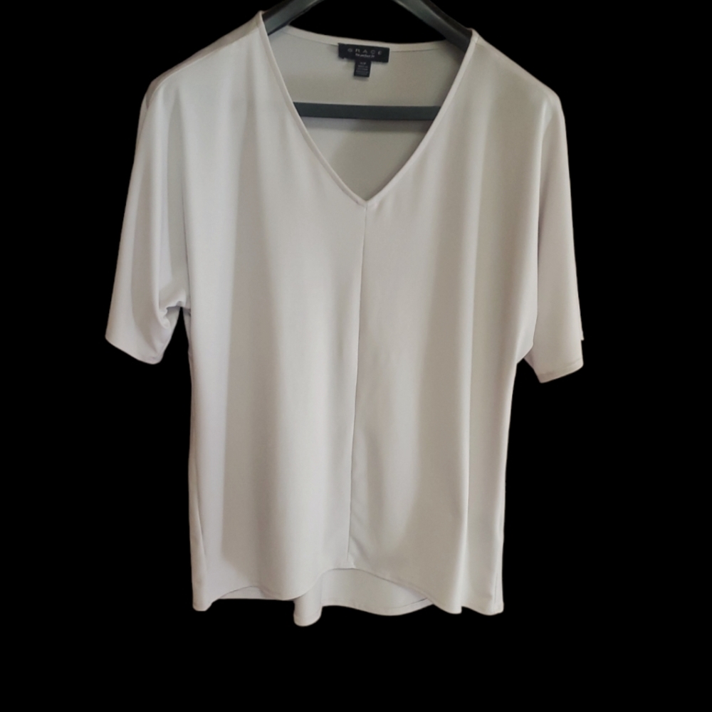 GRACE the perfect fit V NECK KNIT TOP PUTTY SIZE S
